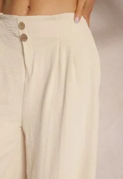 Beżowe Spodnie w Stylu Alladynek High Waist Wykończone Gumką w Pasie Riselma