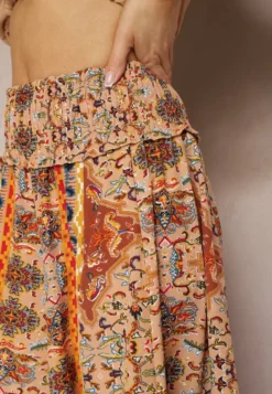 Beżowe Spodnie z Szerokimi Nogawkami Palazzo High Waist z Gumką w Talii Fiesa