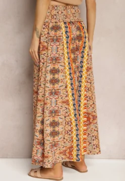 Beżowe Spodnie z Szerokimi Nogawkami Palazzo High Waist z Gumką w Talii Fiesa