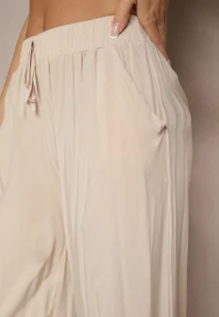 Beżowe Spodnie z Wiskozy High Waist o Szerokim Kroju Avelozi