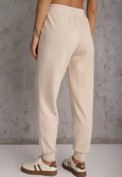 Beżowe Sportowe Spodnie Typu Jogger High Waist ze Ściągaczem w Talii Isirona
