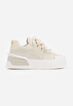Beżowe Streetwearowe Sneakersy Trampki na Platformie Danenith
