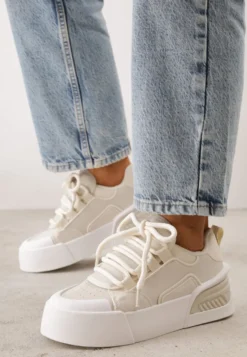 Beżowe Streetwearowe Sneakersy Trampki na Platformie Danenith