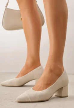 Beżowe Strukturalne Czółenka VICES na Słupkowym Obcasie z Wkładką Soft-Pillow Abathise
