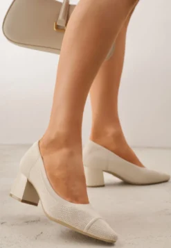 Beżowe Strukturalne Czółenka VICES na Słupkowym Obcasie z Wkładką Soft-Pillow Abathise