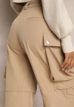Beżowe Szerokie Spodnie High Waist w Stylu Cargo Vomisal