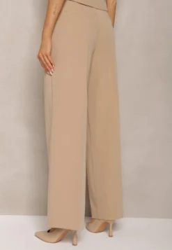 Beżowe Szerokie Spodnie High Waist Seraphella