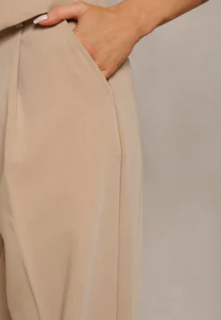 Beżowe Szerokie Spodnie High Waist Seraphella