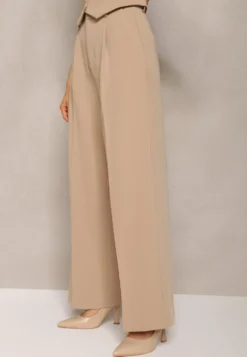 Beżowe Szerokie Spodnie High Waist Seraphella
