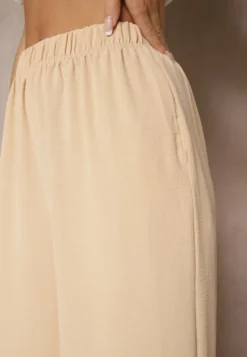Beżowe Szerokie Spodnie Typu Palazzo High Waist Araneira