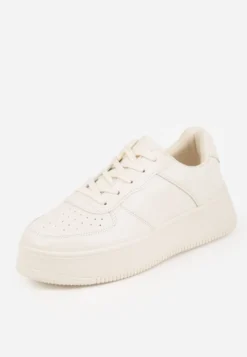 Beżowe Sznurowane Sneakersy na Platformie z Bieżnikiem Arvilla