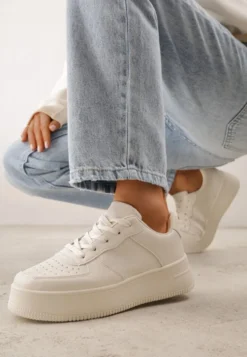 Beżowe Sznurowane Sneakersy na Platformie z Bieżnikiem Arvilla