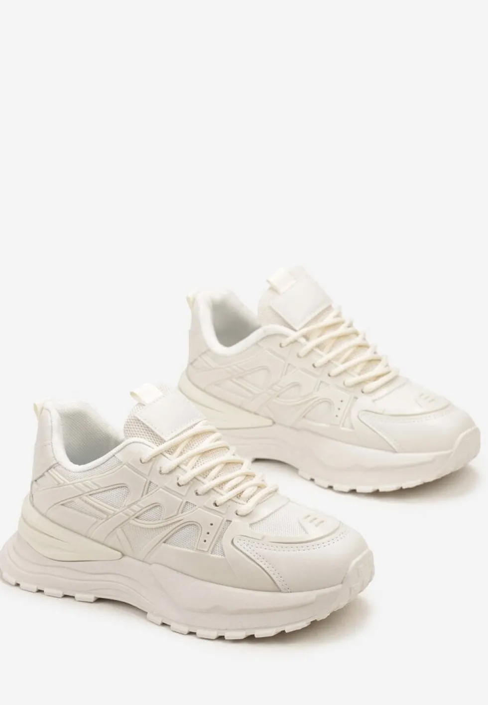Beżowe Sznurowane Sneakersy na Grubej Podeszwie z Ozdobnymi Wstawkami Ilira