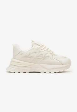 Beżowe Sznurowane Sneakersy na Grubej Podeszwie z Ozdobnymi Wstawkami Ilira
