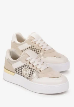 Beżowe Sznurowane Sneakersy na Grubej Podeszwie z Ozdobną Wstawką Minsa