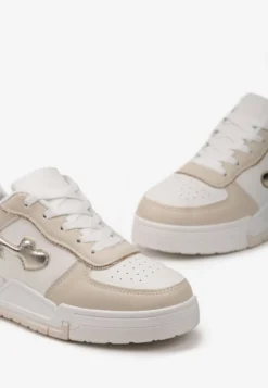 Beżowe Sznurowane Sneakersy na Grubej Podeszwie z Brokatowym Zdobieniem Anaieli