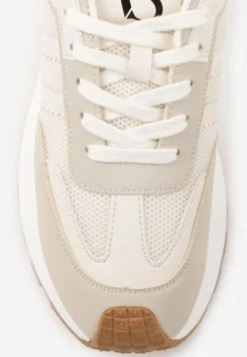 Beżowe Sznurowane Sneakersy Vices na Platformie z Ozdobnymi Paskami Seliniel
