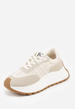 Beżowe Sznurowane Sneakersy Vices na Platformie z Ozdobnymi Paskami Seliniel