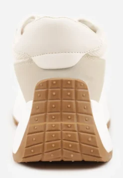 Beżowe Sznurowane Sneakersy Vices na Platformie z Ozdobnymi Paskami Seliniel