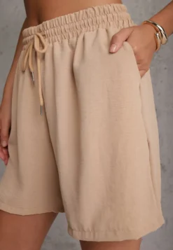 Beżowe Szorty Casual High Waist na Lato Bogate w Wiskozę Ismina