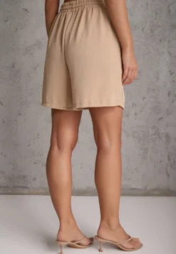 Beżowe Szorty Casual High Waist na Lato Bogate w Wiskozę Ismina