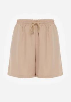 Beżowe Szorty Casual High Waist na Lato Bogate w Wiskozę Ismina