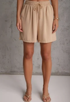 Beżowe Szorty Casual High Waist na Lato Bogate w Wiskozę Ismina