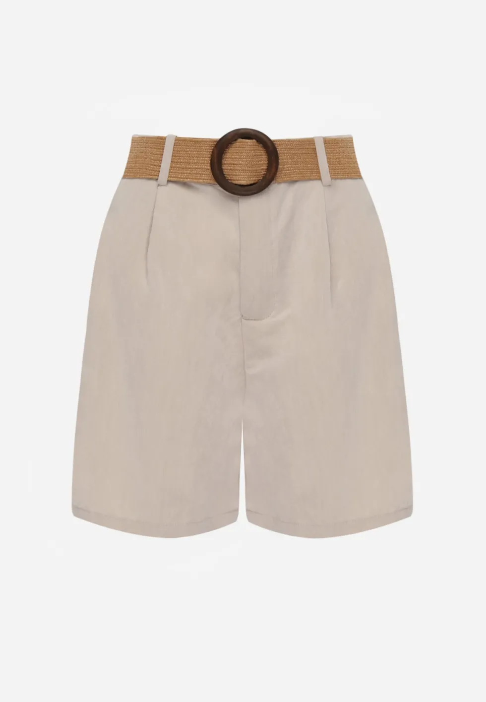 Beżowe Szorty Casual z Wiskozą High Waist Ozdobione Paskiem z Plecionki Kailee