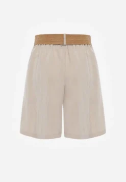 Beżowe Szorty Casual z Wiskozą High Waist Ozdobione Paskiem z Plecionki Kailee