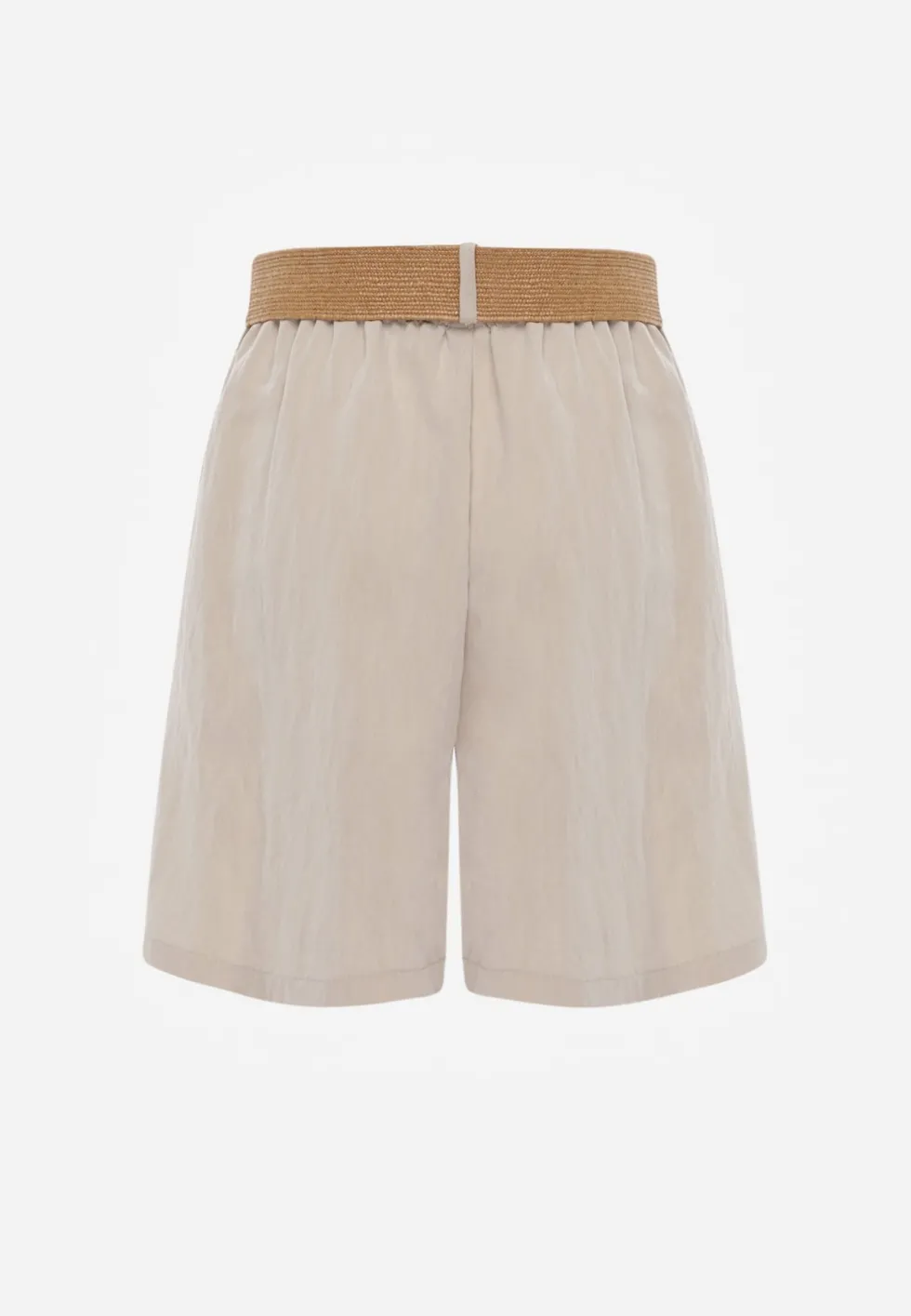 Beżowe Szorty Casual z Wiskozą High Waist Ozdobione Paskiem z Plecionki Kailee