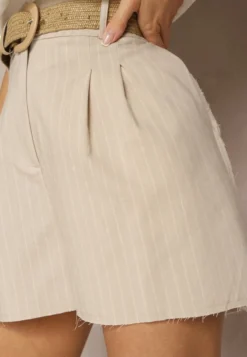 Beżowe Szorty High Waist Zapinane na Zamek Błyskawiczny Tiamarella