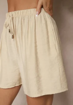 Beżowe Szorty High Waist z Wiązaniem Filorella