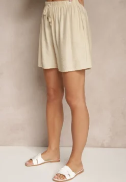 Beżowe Szorty High Waist z Wiązaniem Filorella