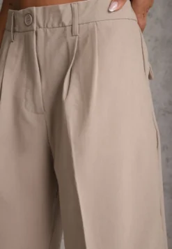 Beżowe Szorty o Garniturowym Kroju High Waist z Dodatkiem Wiskozy Mavvia