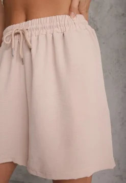 Beżowe Szorty z Wiskozą High Waist Puvione