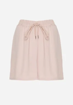 Beżowe Szorty z Wiskozą High Waist Puvione