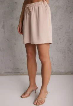 Beżowe Szorty z Wiskozą High Waist Puvione
