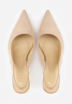 Beżowe Szpilki Slingback na Klepsydrowym Obcasie Vedera
