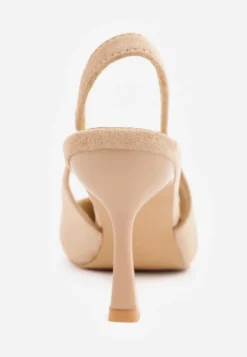 Beżowe Szpilki Slingback na Klepsydrowym Obcasie Vedera