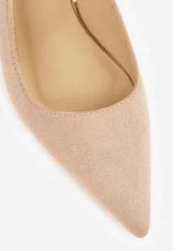 Beżowe Szpilki Slingback na Klepsydrowym Obcasie Vedera