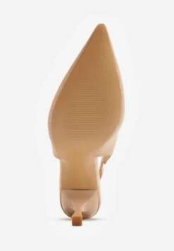 Beżowe Szpilki Slingback na Klepsydrowym Obcasie Vedera