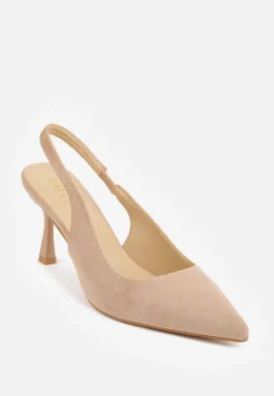 Beżowe Szpilki Slingback na Klepsydrowym Obcasie Vedera