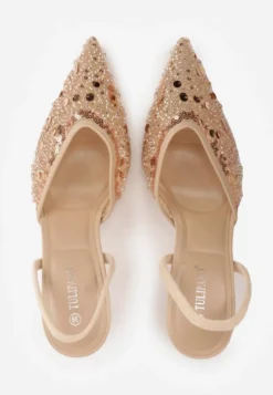 Beżowe Szpilki Slingback Ozdobione Cekinami Vikiraie