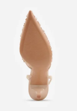 Beżowe Szpilki Slingback Ozdobione Cekinami Vikiraie