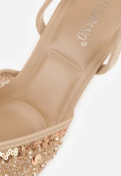 Beżowe Szpilki Slingback Ozdobione Cekinami Vikiraie