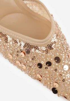 Beżowe Szpilki Slingback Ozdobione Cekinami Vikiraie