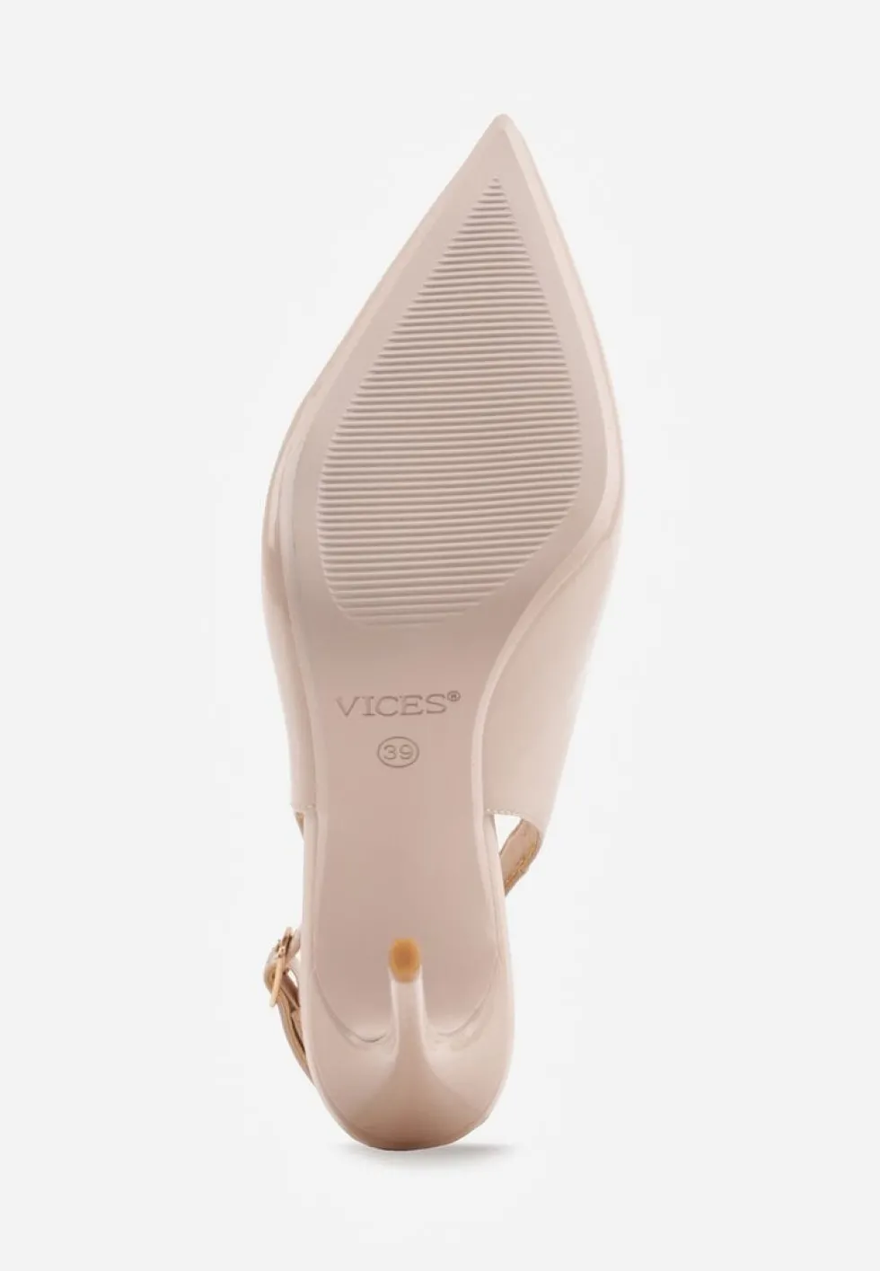 Beżowe Szpilki Slingback VICES z Lakierowanym Połyskiem i Skórzaną Wkładką Marinja