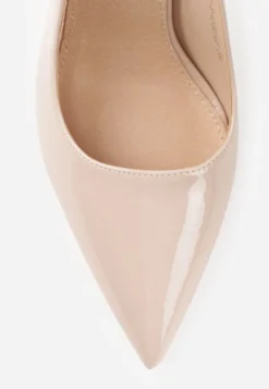 Beżowe Szpilki Slingback VICES z Lakierowanym Połyskiem i Skórzaną Wkładką Marinja