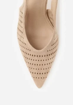 Beżowe Szpilki Slingback z Ażurową Cholewką Nessnore