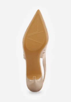 Beżowe Szpilki Slingback z Ażurową Cholewką Nessnore